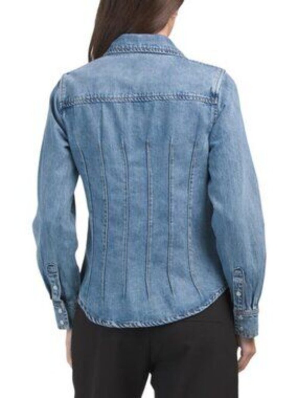 FOR THE REPUBLIC Long Sleeve Denim Shirt With Waist Darts - Picture 2 of 3
